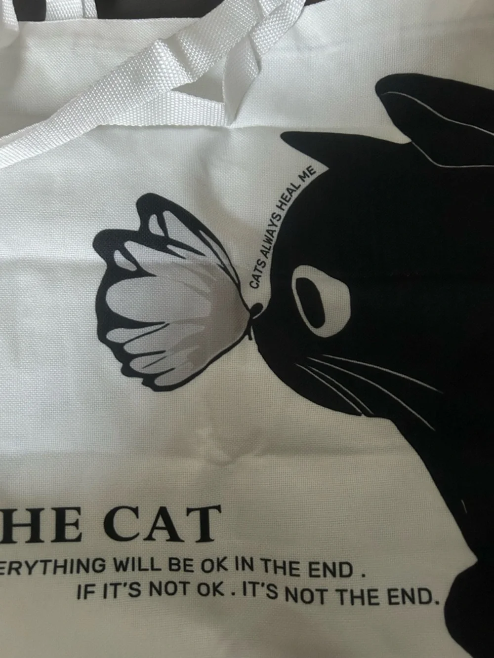 Black and White Cat Tote Linen Canvas Bag